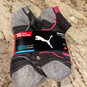 Puma No Show Socks Womens Shoe Size 5-9.5 Cool Max Moisture Wicking 10 Pairs.